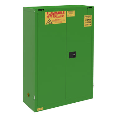 FM Approved, Pesticide Storage Cabinet, 45 Gallon, 2 Doors, Self Close, 2 Shelves, 3 Plastic Trays, Green